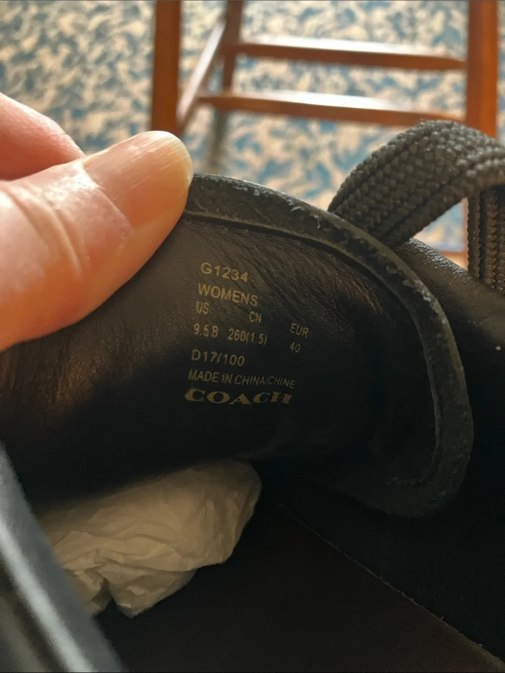 Coach Black Leather Low-Top Sneakers with Tea Rose Floral Appliqué